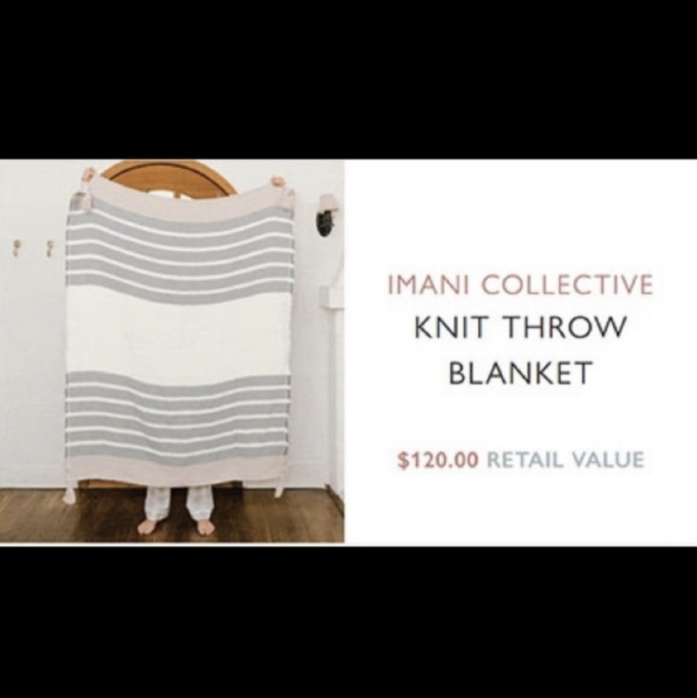 Imani Collective Throw Slate gray cream striped 100 % cotton